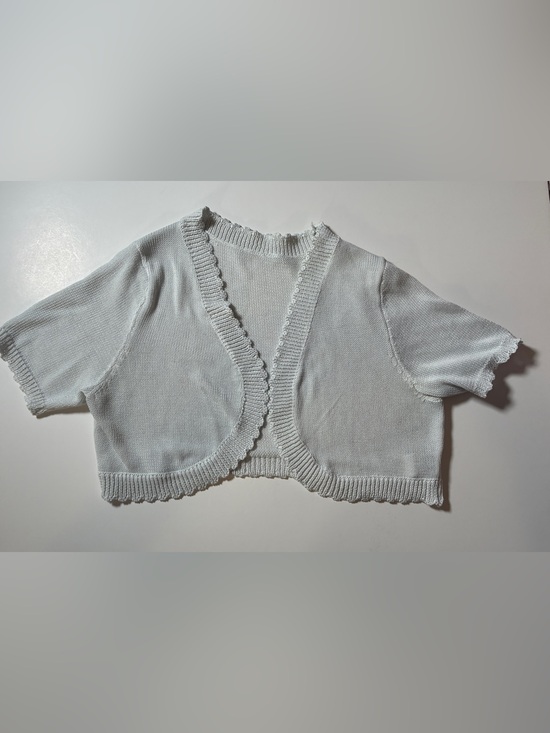 SHEIN Sweaters - SHEIN Curve Open Front Cropped Knit Cardigan Scallop Trim White 0XL Plus